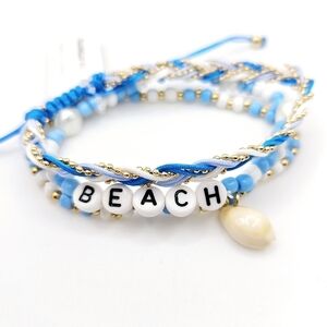 Beach Beaded Bracelet 3 Strand Layers Stretch Colorful New